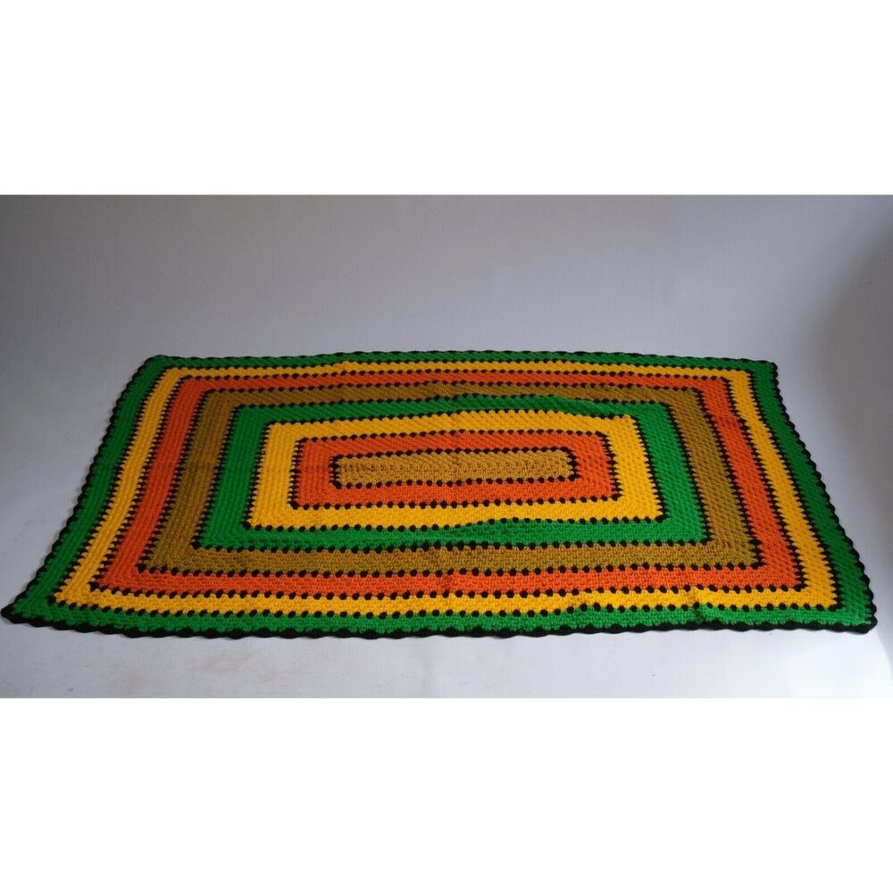 Crocheted Modern Granny Afghan Handmade 48" by 66" Fall Colors CLEAN